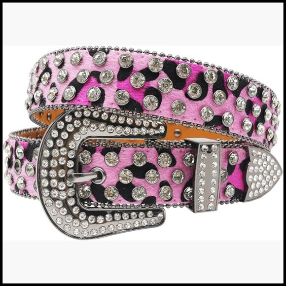 Rhinestone Leopard Print Belt Faux Leather Western Cowgirl Y2K display picture 2